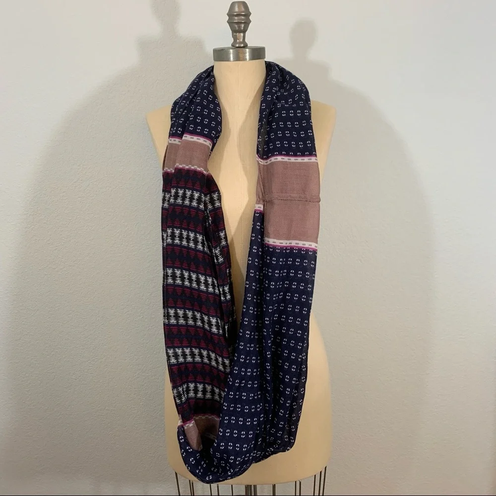 LOFT navy and rose printed infinity scarf